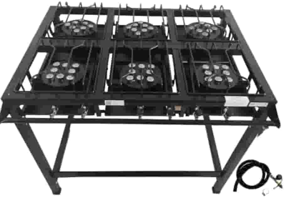 Fogão Industrial 6 Bocas Alta Pressão Preto c/Mang e Reg