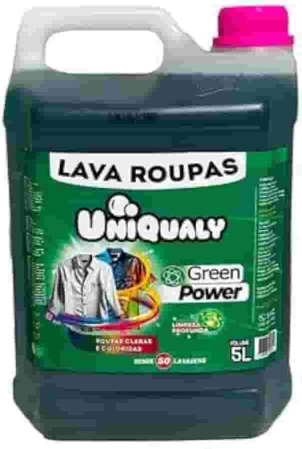 Lava Roupas Green Power Uniqualy Sabão Liquido Poderoso Remove Mancha Limpeza Profunda 5L