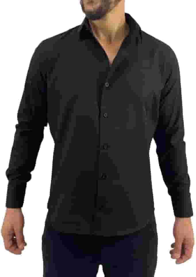 Camisa Social Manga Longa Slim Preta tecido de algodão 5045C