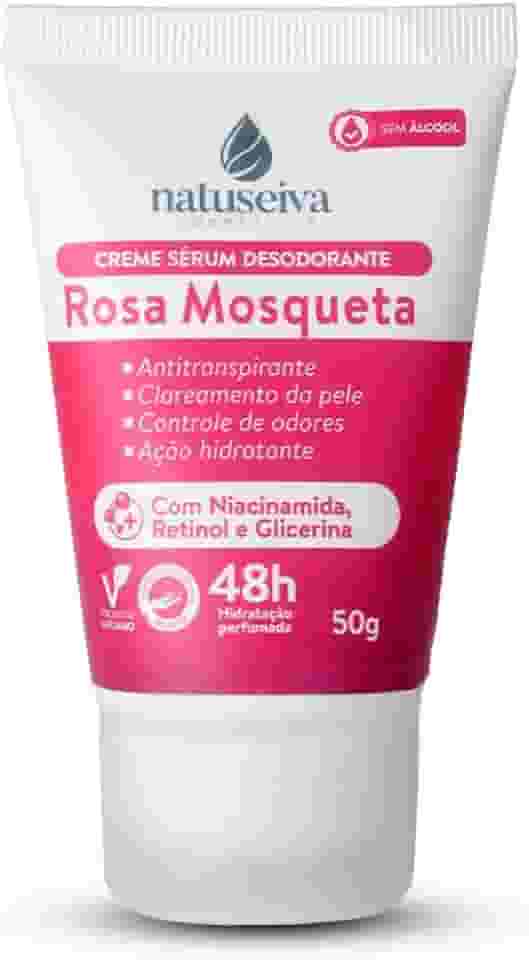 Creme Desodorante Antitranspirante Natuseiva Rosa Mosqueta 50g | Hidrata, Clareia e Protege por 48h