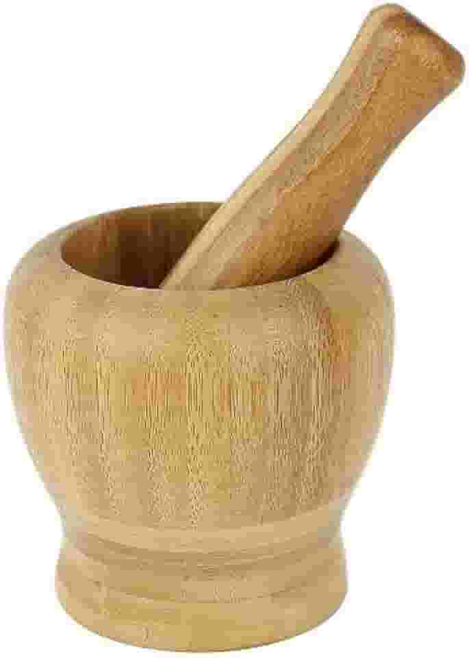 Pilão Com Socador Madeira Bambu Alho Pimenta