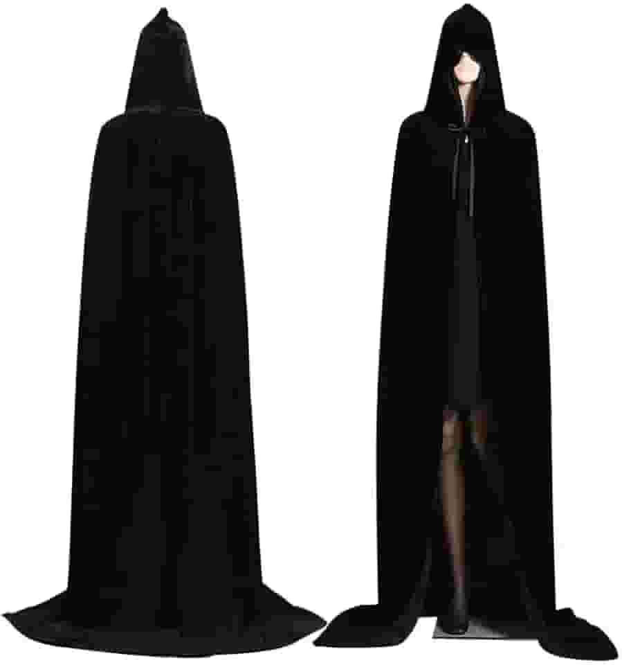 Fantasia de Halloween Capa Bruxa Veludo Com Capuz (Preto)