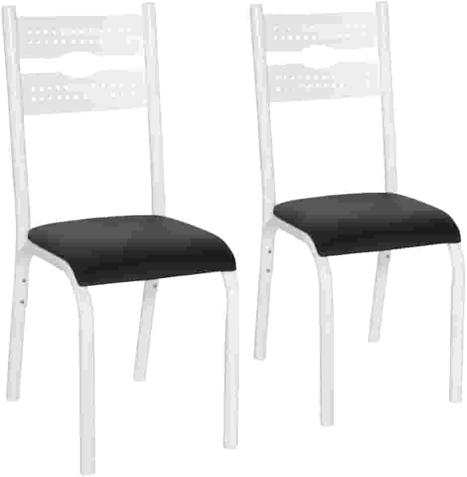 CONJUNTO DE 2 CADEIRAS COZINHA SALA JANTAR CIPLAFE LUNA TUBO BRANCO ASSENTO ESTOFADO PRETO