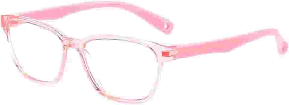 Armação de Óculos Infantil, Formato Retangular, Rosa Transparente, Material Plástico