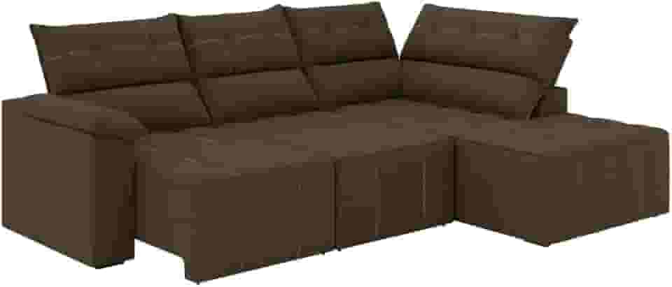 Sofá de Canto Retrátil e Reclinável 4 Lugares Santorini Veludo Luizzi (Marrom)