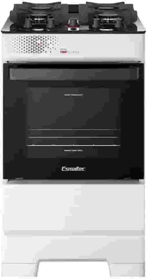 Fogão Esmaltec 4 Bocas Ideal Top Glass Mesa de Vidro Forno 50 Litros Branco T4VAB Bivolt