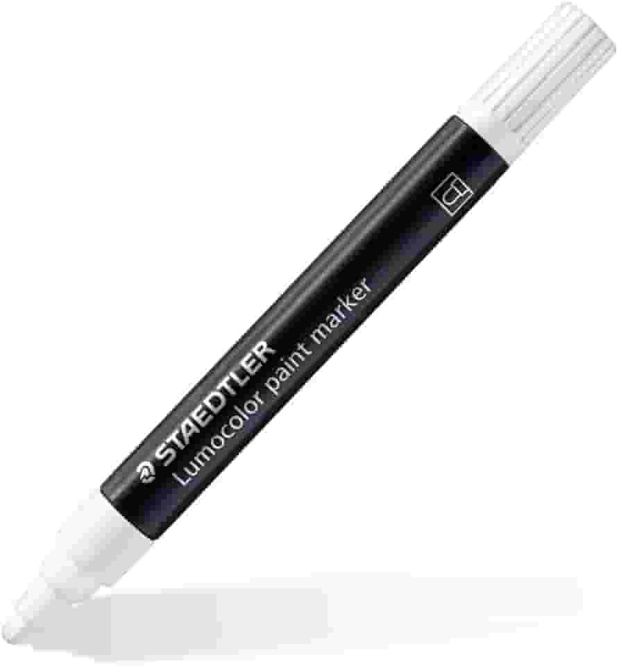 STAEDTLER Marcador Acrílico Lumocolor 1 Unidade Branco - 349-0 - Tinta Permanente à Base de Água, Para Superfícies Escuras, Secagem Rápida, À Prova d’Água e Manchas, Ponta Arredondada 2,4mm