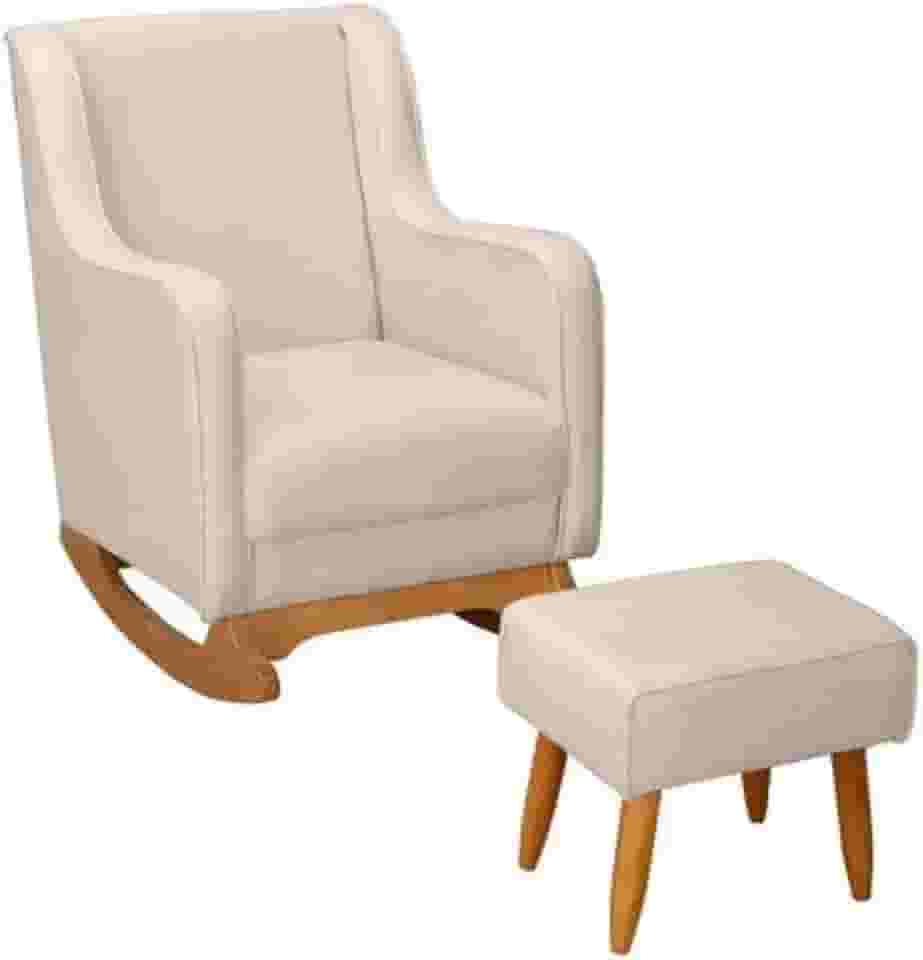 Poltrona Cadeira Balanço Amamentação e Puff Linho Premium (Bege)