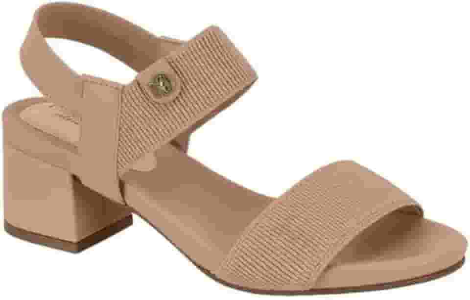 SANDÁLIA FEMININA MODARE 7187.100 PALMILHA ANATÔMICA SALTO BLOCO 6 CM Cor:Nude;Tamanho:36