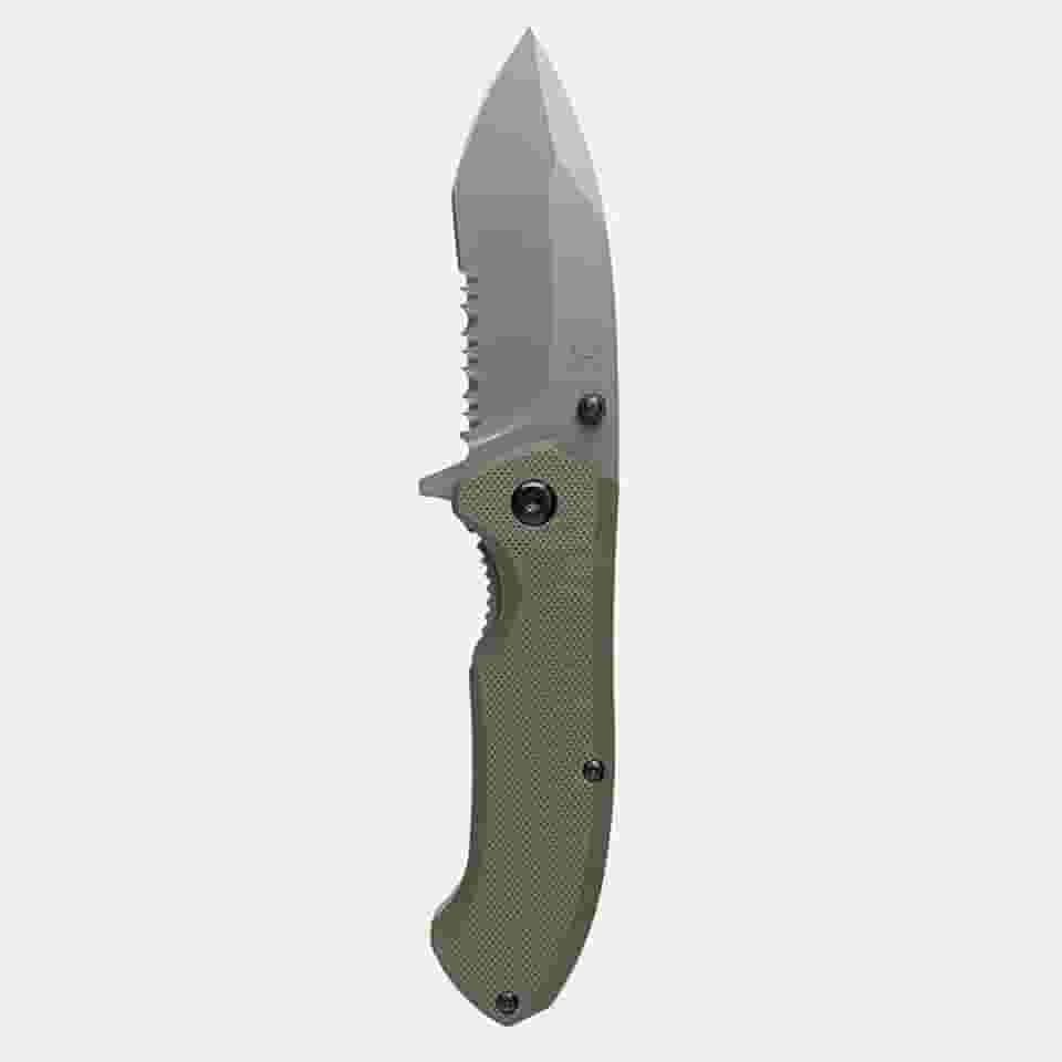 Canivete Tático Cuvier Invictus Lâmina D2 Tanto Point 8cm, Cabo G10, Sistema Spring Assisted, 174g (Verde)