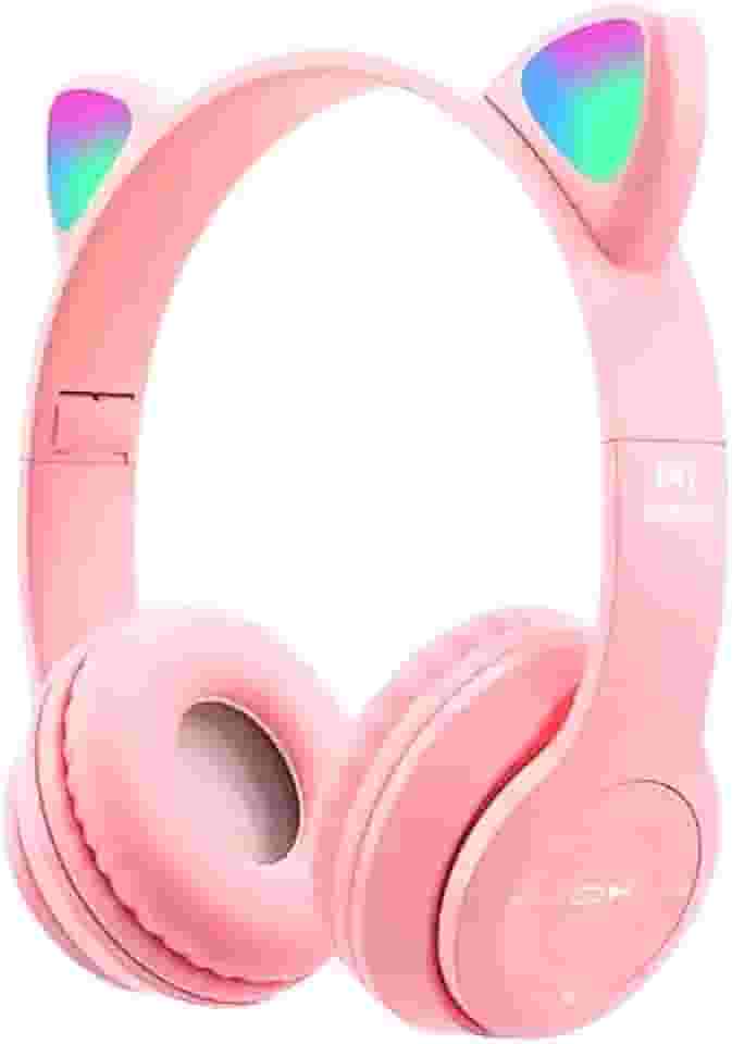 Headset Gato Orelha Luz Fone Infantil Bluetooth Rosa