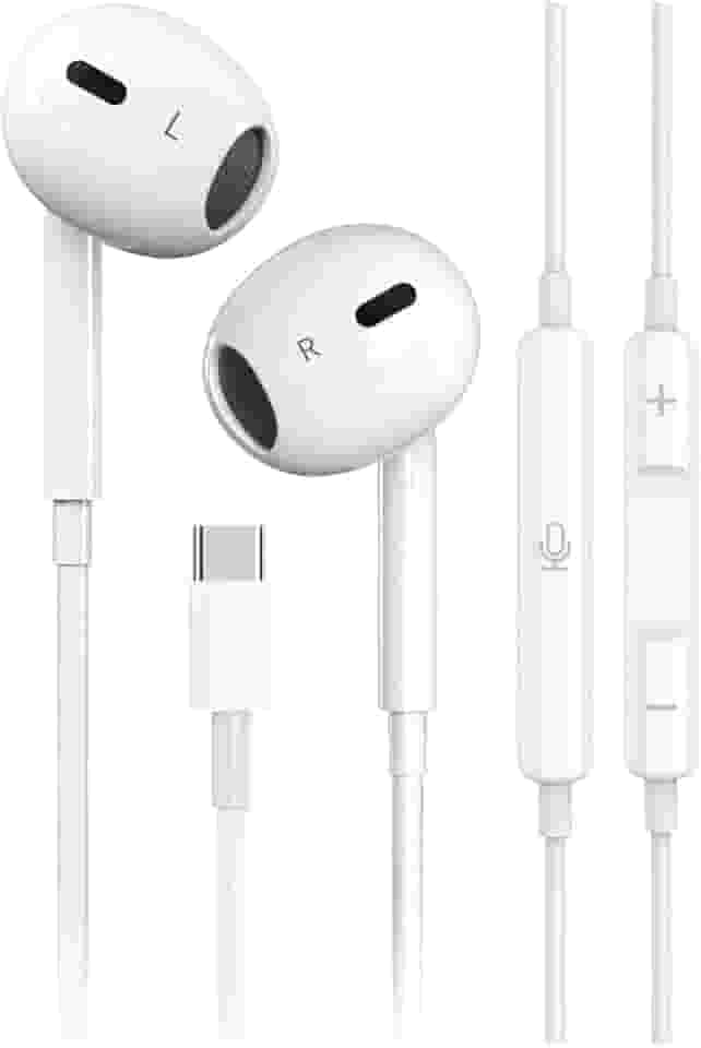 Fones de ouvido USB-C Compatível iPhone 16/15 Pro Max Plus, tipo C, com fio, microfone e controle remoto, para iPhone 16/15 Pro, iPad Pro, Galaxy S23/S22/S21/Ultra Note - Premium