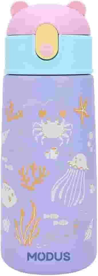 Garrafa Térmica Infantil - 500mL, Parede Dupla Livre de BPA, Anti Vazamento, com Canudo Silicone (Roxo)