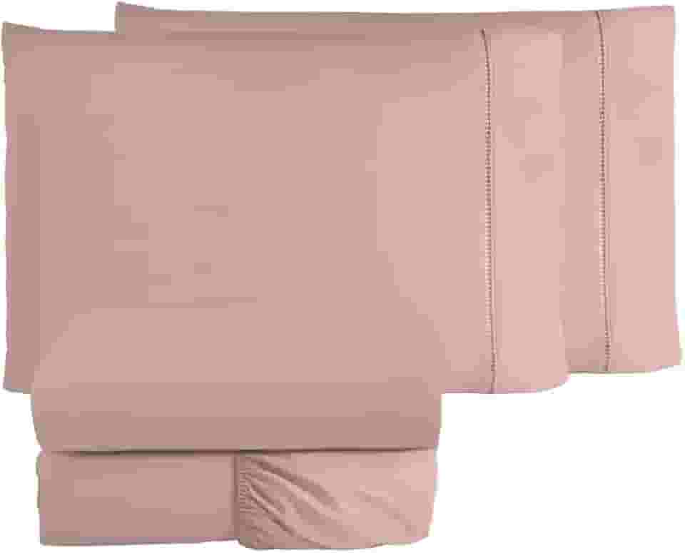 Jogo de Cama Casal Queen Percal 400 Fios Ponto Palito 04 Peças, Antiácaro, Não faz bolinha Toque Extra Macio (Rosê)