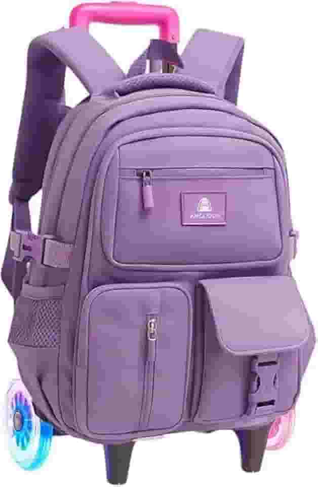 Mochila Escolar com Rodinhas, Unissex, Reforçada, Múltiplos Compartimentos, com Alça de Carrinho regulavel, para Crianças 6-12 Anos