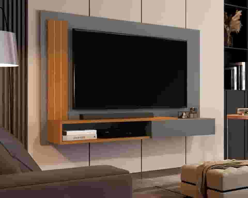 Painel TV até 55 Polegadas Matt com porta Onix/Nature- JM Casa dos Moveis