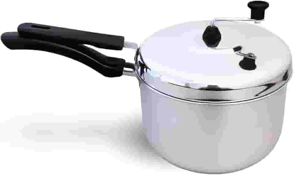 Pipoqueira de Alumínio Premium, 20cm, 3.7L com Manivela Superior, Tampa Articulada para Fogão, Alças Resistentes ao Calor, Preparo para 4 Pessoas