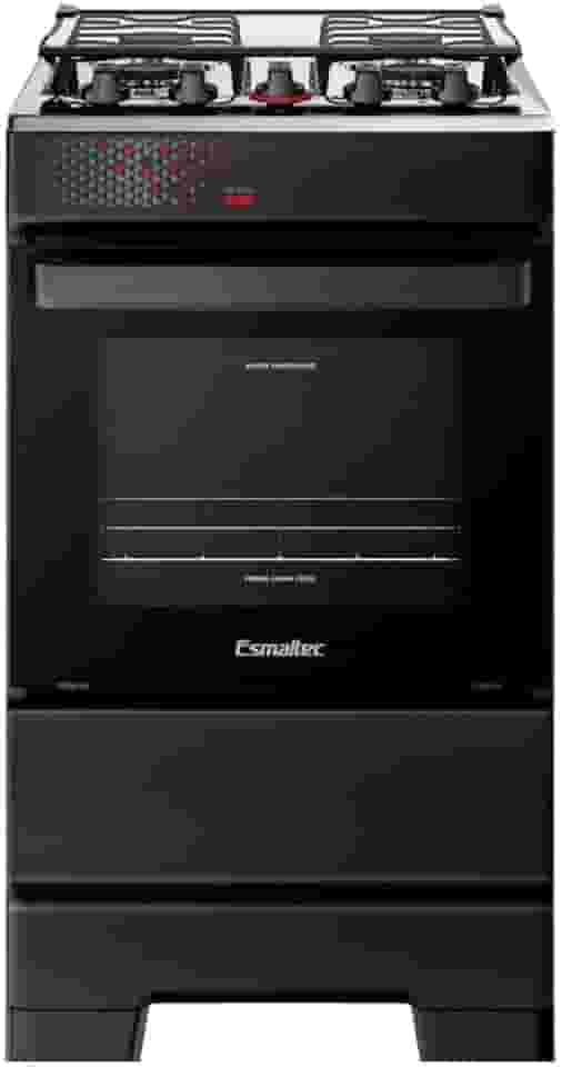 Fogão Esmaltec 4 Bocas Ideal Top Mesa Inox Tampa de Vidro Forno 50 Litros Preto T4IAP Bivolt