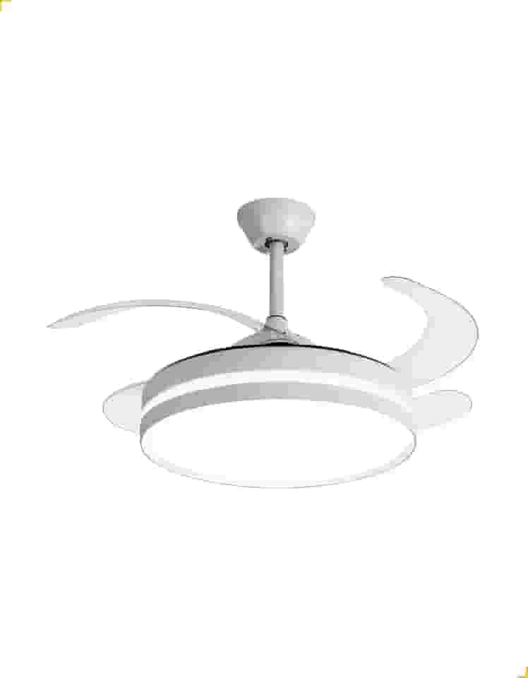 Ventilador de Teto Retrátil com Plafon LED 3 Cores + Controle Remoto – Air Signo Opus – 4 Pás Transparente – Estrutura Branca – Silencioso e Econômico