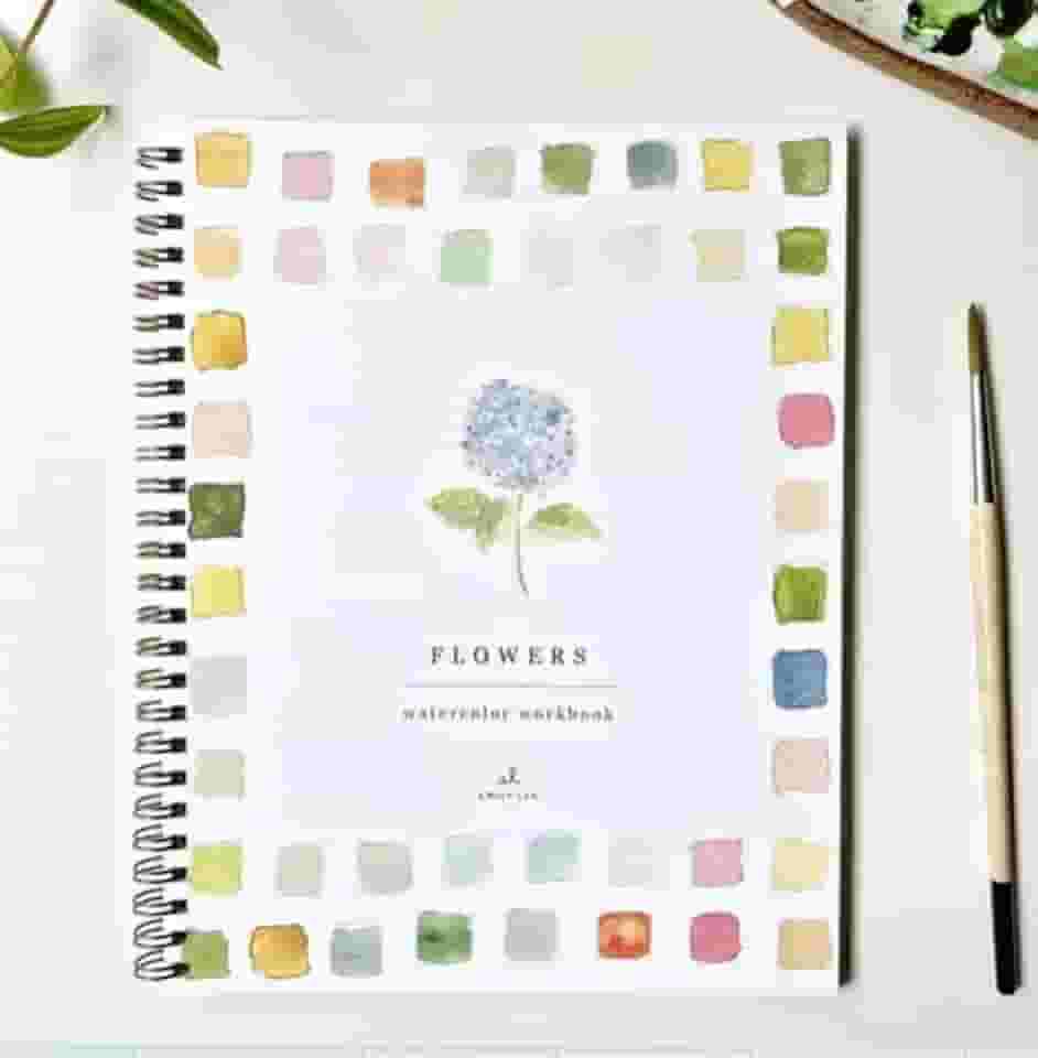 Livro de pintura em aquarela com colorir, adequado para iniciantes, simples e requintado, etapas detalhadas, acompanhado de conjunto (incluindo tinta) (flor azul)
