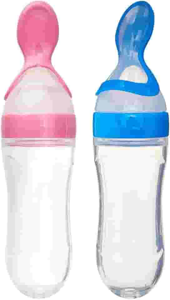 Colher Dosadora de Silicone para Bebê 6 Meses+ – Alimentador de Apertar Ideal para Papinhas, Alimentação Segura (Azul)