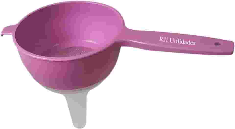 Peneira com Cabo e Funil Removível - Coador de Sucos e Líquidos - Auxiliar para Encher Garrafas, Frascos e Vasilhas de Bocal Pequeno