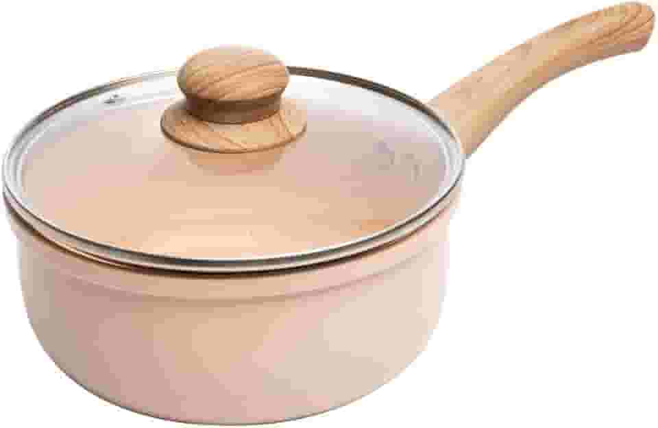 LYOR - Panela de Indução com Tampa de Vidro 16cm Bege Alumínio com Revestimento Cerâmico