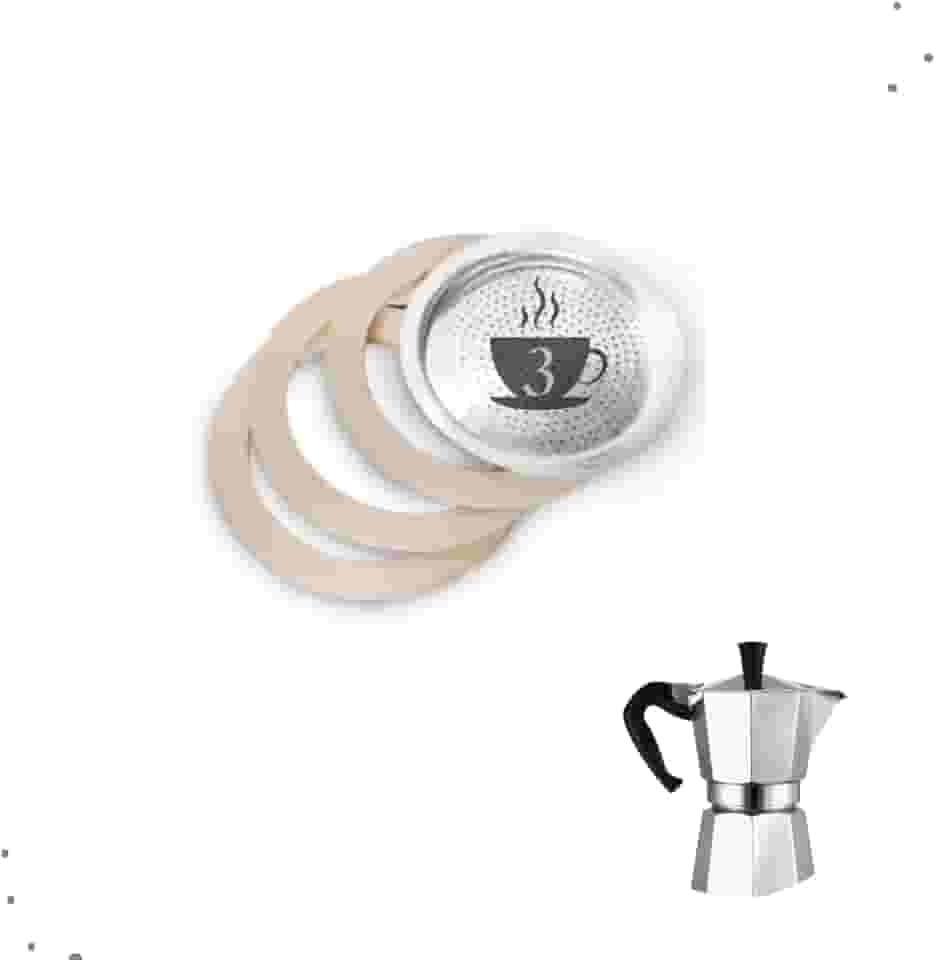 Filtro E Borrachas Vedação Para Cafeteira Italiana/Moka De Alumínio Reposição Tamanhos (3 xícaras)