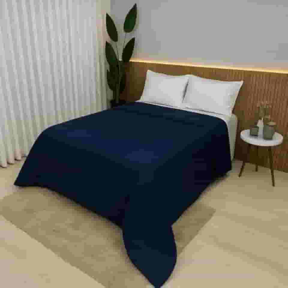Edredom Casal e King 100% Algodão 400 Fios Dupla Face Grosso para Inverno – Antialérgico e Aconchegante (Azul Marinho,King)