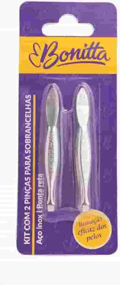 Bonitta Kit Com 2 Pinças Para Sobrancelhas Aço Inox Ponta Reta 597Bt
