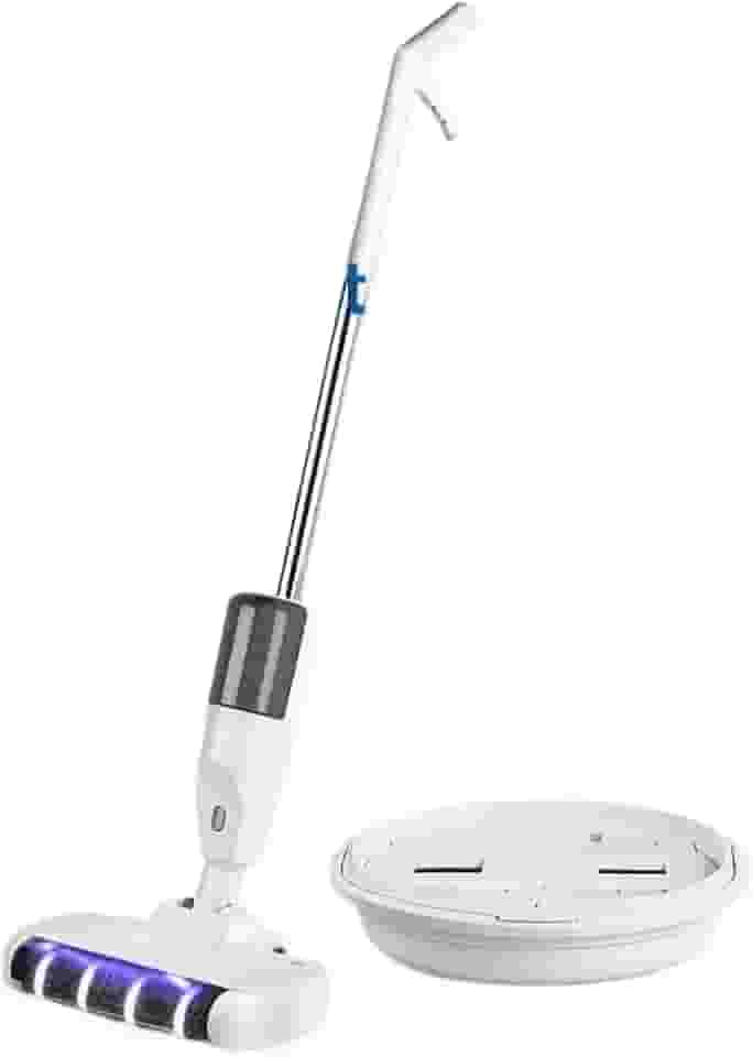 Esfregão Elétrico Verical 3 em 1 Sem Fio com Luz UV Aspirador Recarregável Autonomia de ate 1 Hora (1,BRANCO)