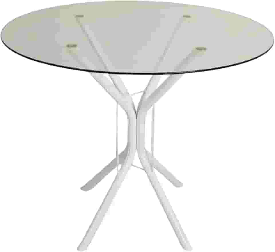 Mesa De Jantar Ana Tamanhos de 60x70x80x90cm Tampo Redondo ou Quadrado Vidro Temperado Espessura 6mm (TAMPO REDONDO BRANCO, 80CM)