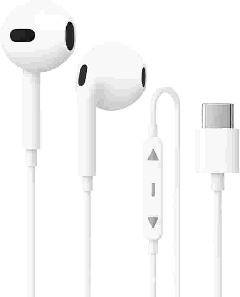 Fone de Ouvido Tipo C com Fio, Plug And Play Intra-Auricular - Com Controle de Volume Graves Intensos Som Nítido. (Branco)