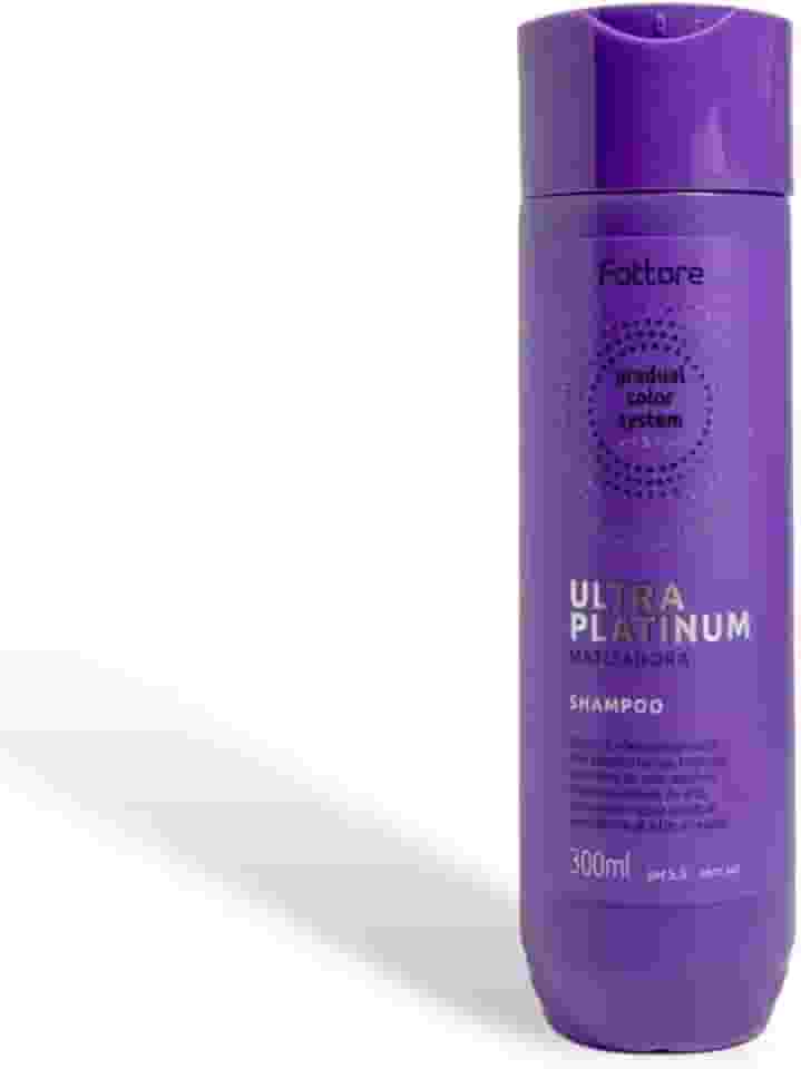 Shampoo Matizador Fattore Ultra Platinum 300ml – Gradual Color System Até 5 Tons – pH 5,5 Sem Sal – Reduz Amarelado em Cabelos Loiros, Brancos, Grisalhos ou com Mechas – Efeito Platinado e Brilho Intenso
