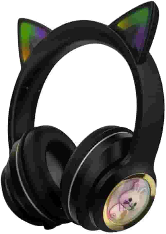 Fone De Ouvido Gatinho Bluetooth Led Orelha Gato Iuz Tiktok (Preto)