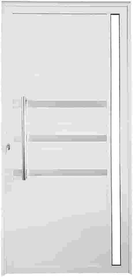 Porta Lambril de Alumínio Esquerda 210 x 90cm com Friso e Visor Linha Veneza Esquadrias Bergamo Branco