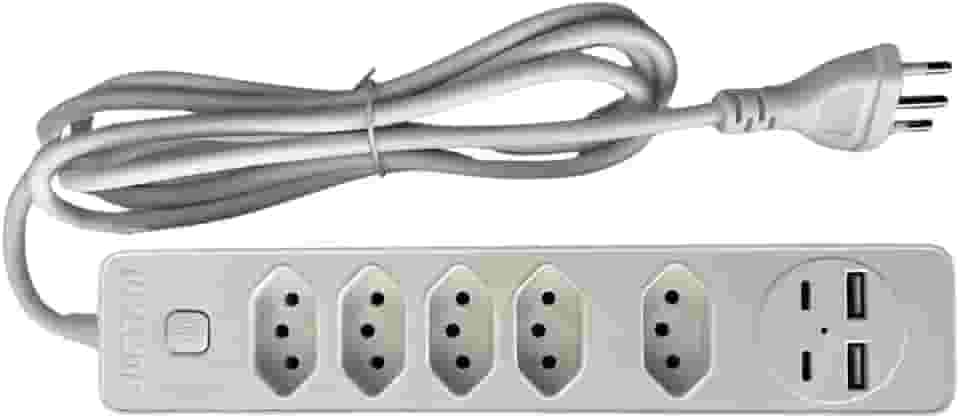 Filtro de Linha 5 Entradas 2 Portas USB 2 Portas Tipo C Régua de Energia 5 Tomadas com Entrada USB e Tipo C Extensão Multifuncional Bivolt de Design Premium