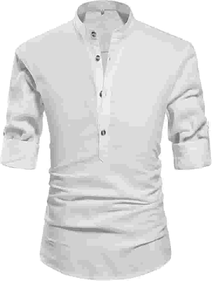 Camisa linho gola padre masculina, camisa de botao luxo, camiseta para homem moderno