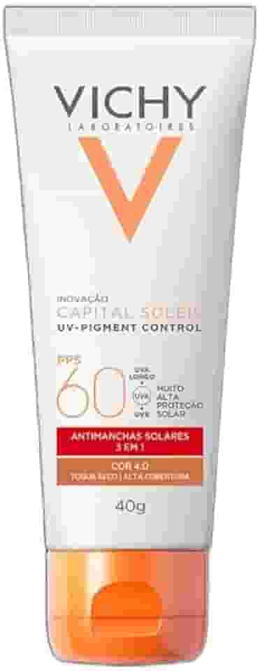 Vichy, Pigment Control, Protetor Solar Facial anti manchas com Alta cobertura, Vitamina B3, Ácido Tranexâmico, FPS60, 40g