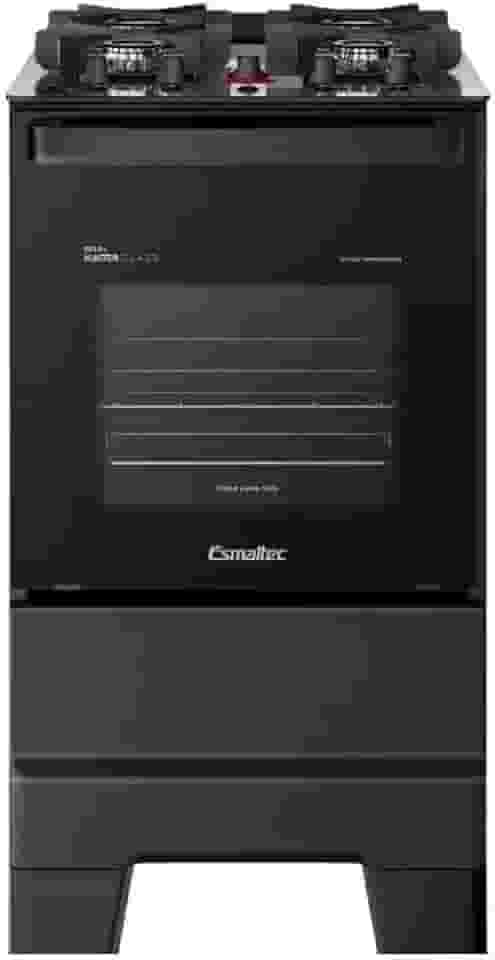Fogão Esmaltec 4 Bocas Ideal Master Glass Mesa de Vidro Forno 50 Litros Preto T4VFP Bivolt