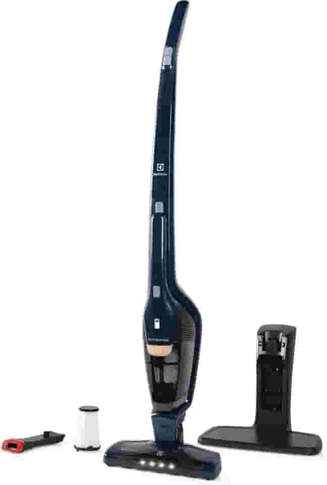 Electrolux Aspirador de Pó vertical bateria Ergorapido 2 em 1 luz frontal LED 45 min base recarregamento pedal limpeza facil da escova rotativa aspira escova capacidade 420Ml ERG28 Bivolt Azul