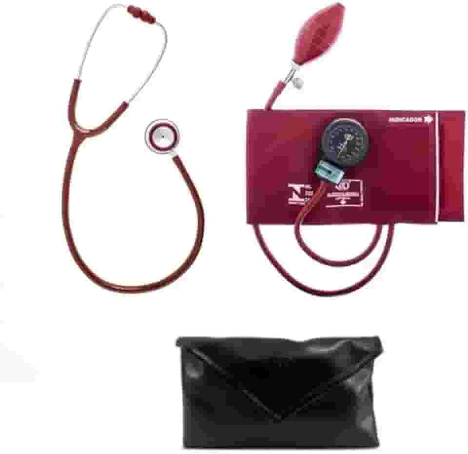 Kit Esfigmomanômetro + Estetoscópio Duplo Bic Com Estojo (Vinho)