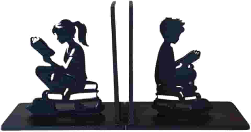 Suporte Aparador de lIvros Decorativo Menina e Menina Organizador Bibliocanto Madeira Preta Geek Porta Livros