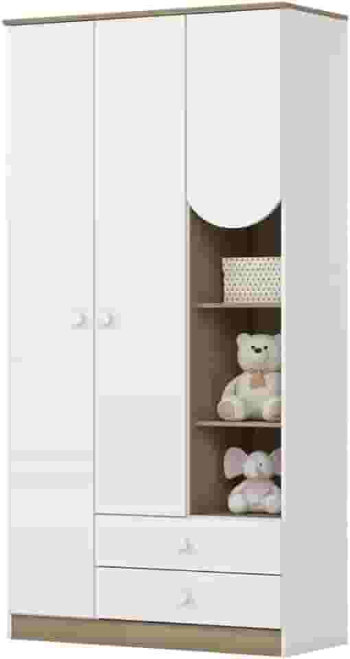 Guarda Roupas Infantil Para Quarto Bebê 3 Portas 2 Gavetas Magia