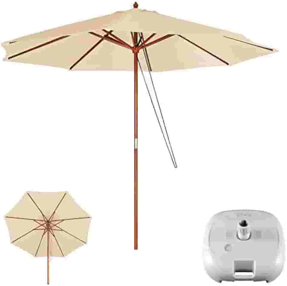 Kit Ombrelone Madeira 3 Metros Guarda Sol Sombreiro + Base Plástica - Mor - Bege