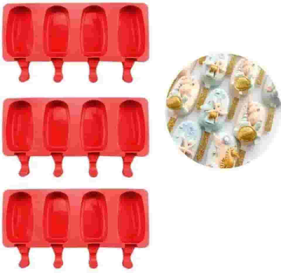 Kit 3 Formas Silicone Picolé Sorvete Magnum 4 cavidades Antiaderente
