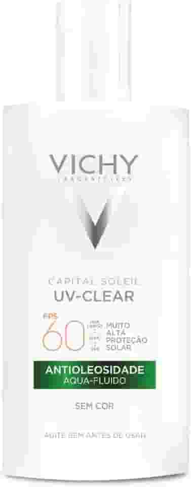 Vichy Capital Soleil UV-Clear Protetor Solar Facial Antioleosidade e Antiacne Sem Cor, Toque Seco FPS 60, com Niacinamida e Ácido Salicílico, Acabamento Invisível, 40g