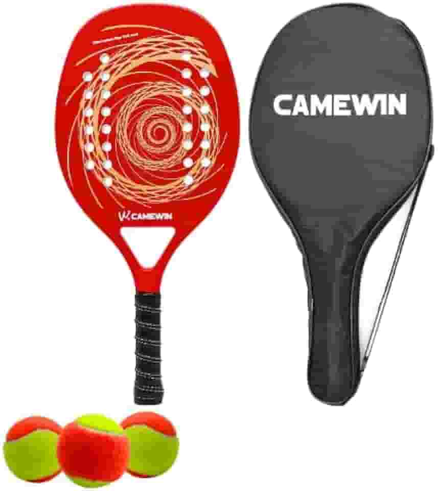 Kit Raquete Para Beach Tennis Profissional em Fibra Carbono Com Capa Protetora e 3 Bolinhas de Beach Tennis Para Iniciantes e Profissionais