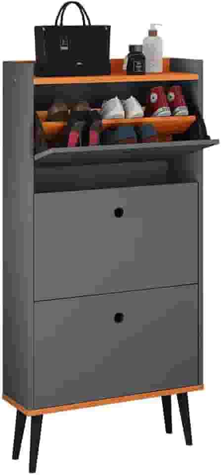 Sapateira Vertical Dark 3 Gavetas Basculantes Organizadora Calçados Retrô - Cinza/cinamomo - Rpm Móveis