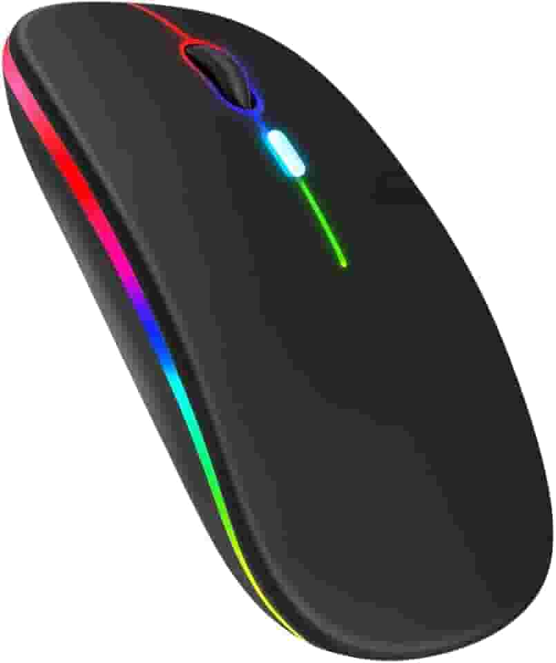 Mouse Sem Fio Recarregável, 2.4GHz e Bluetooth, LED RGB Colorido, Silencioso, Design Slim Ergonômico, Compatível com Notebook e PC